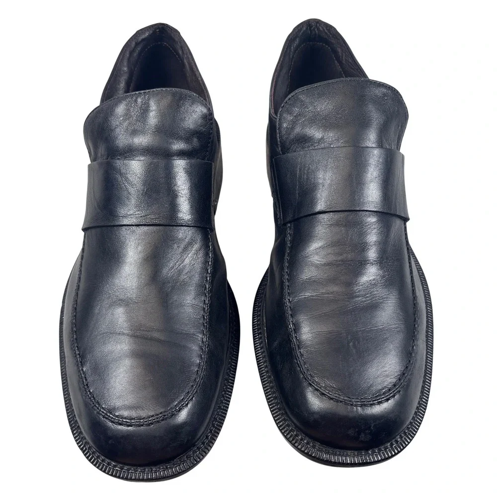 VTG Kenneth Cole Loafers Black Leather Slip On Square Toe ITALY Classic Sz 12